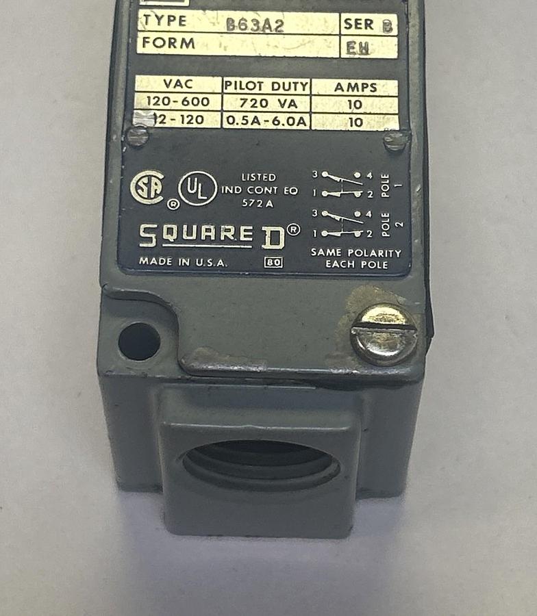Used SQUARE D,9007B63A2,LIMIT SWITCH