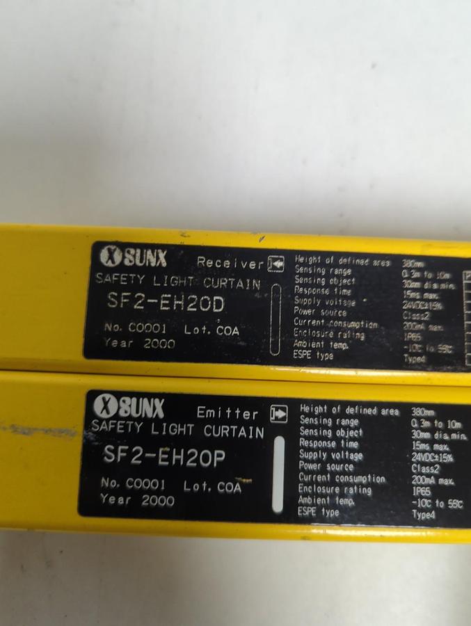 Used SUNX,SF2-EH20D SF2-EH20P,LIGHT CURTAIN RECIEVER/EMITTER SET PRE-OWNED
