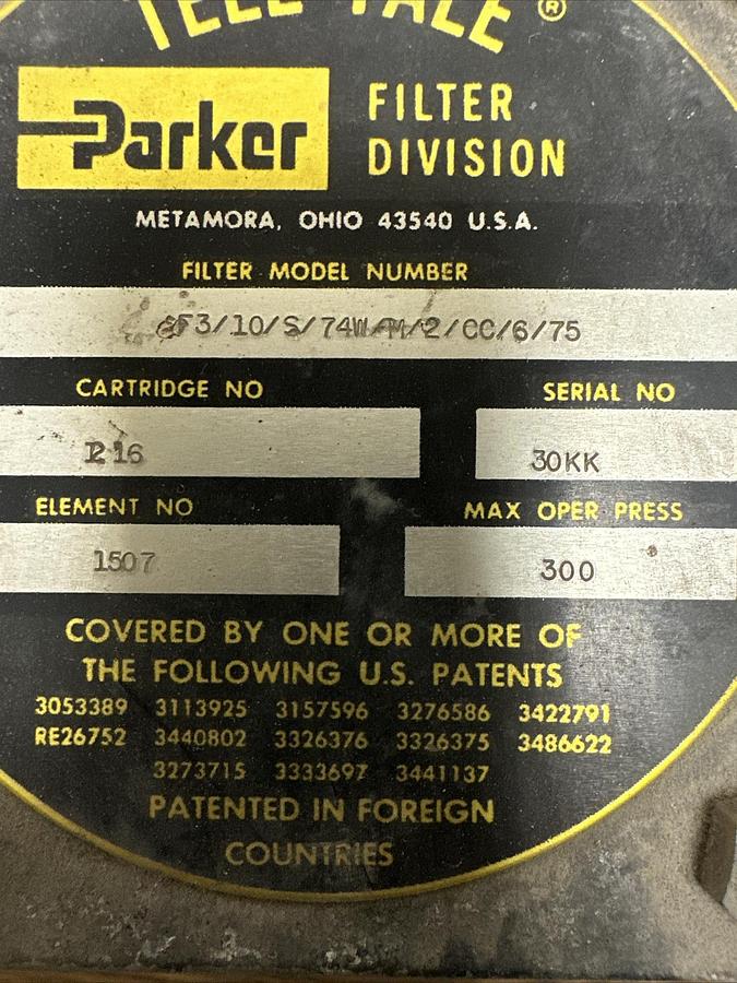 Parker,F3/10S/74W/M/2/00/6/75,Hydraulic Filter Element #1507