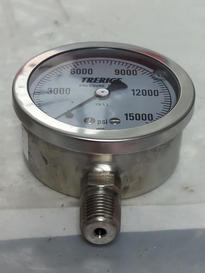 TRERICE,D83LFSS,PRESSURE GAUGE 0-15000PSI 1/4 NPT LM NOS