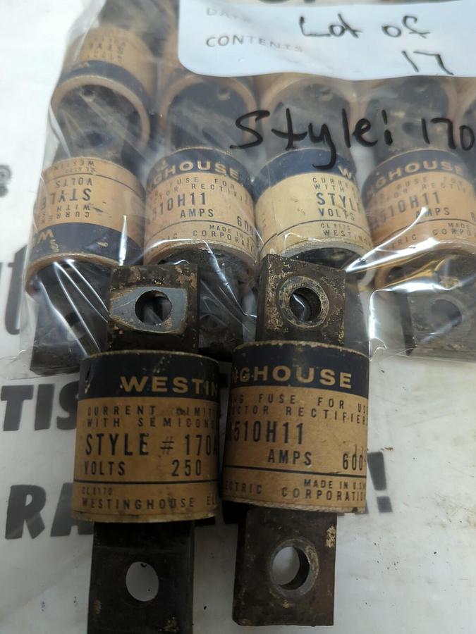 WESTINGHOUSE,STYLE  170A510H11  CL8170, FUSES 600 AMP 250V LOT OF 17 NOS