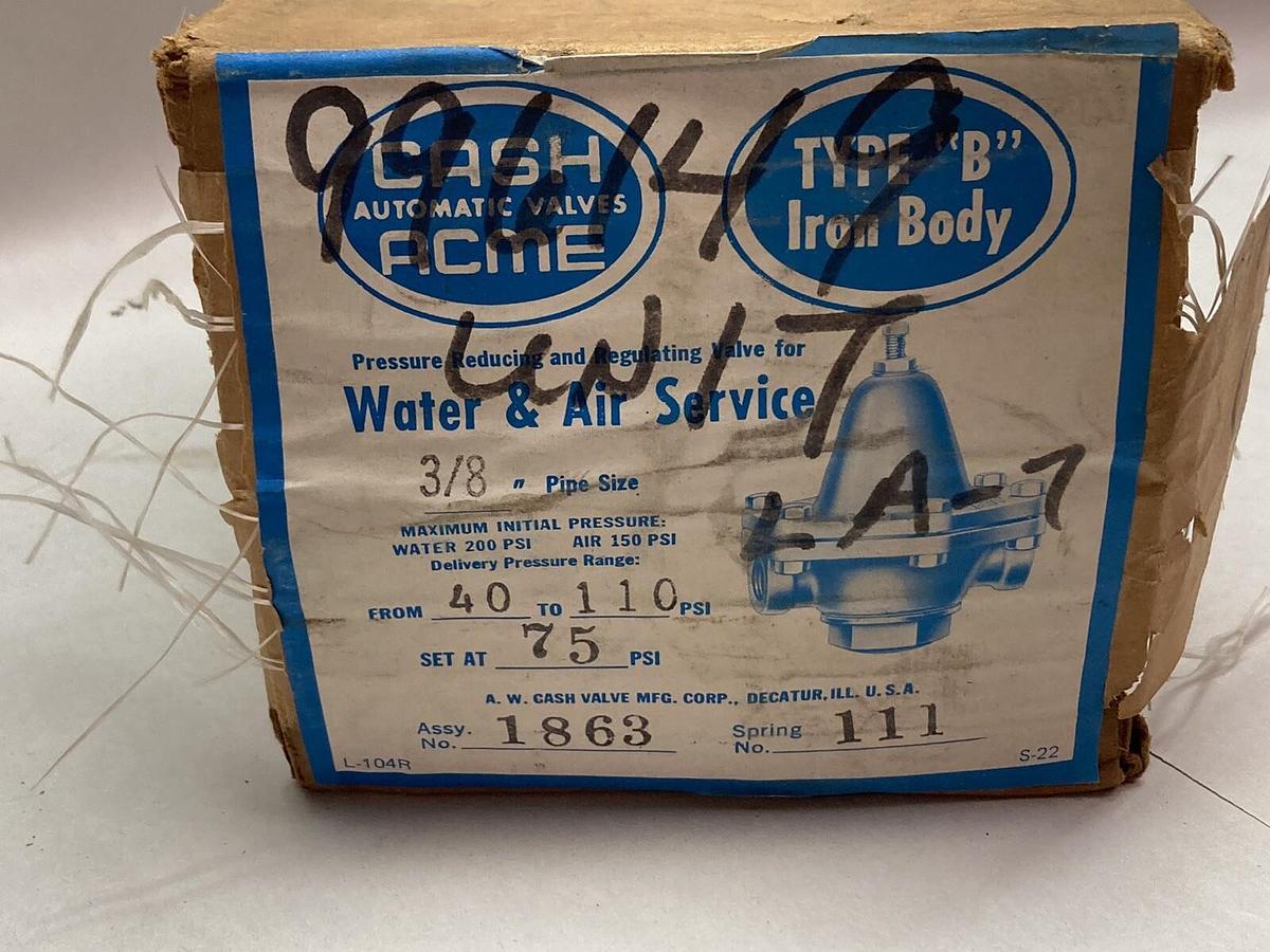 Used Cash Acme,1863,Pressure Regulating Valve Set 40-110 PSI