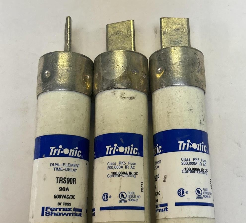 Used FERRAZ SHAWMUT,TRS90R,TIME DELAY FUSE 90A 600V LOT OF 3