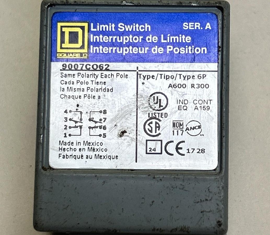 Used SQUARE D,9007C062,LIMIT SWITCH BODY ONLY