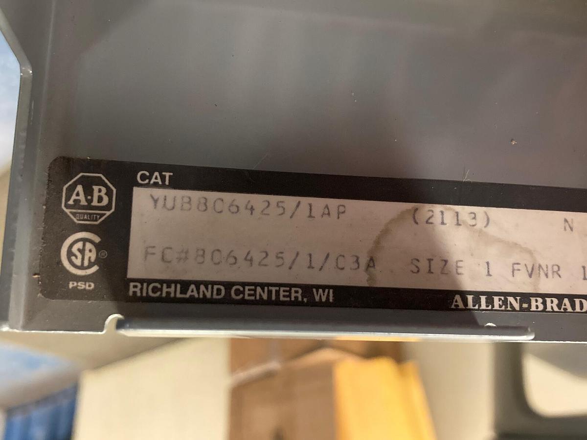 Used Allen-Bradley,2100 2113,Size 1 MCC 12 INCH Starter Bucket 3 Amp Breaker