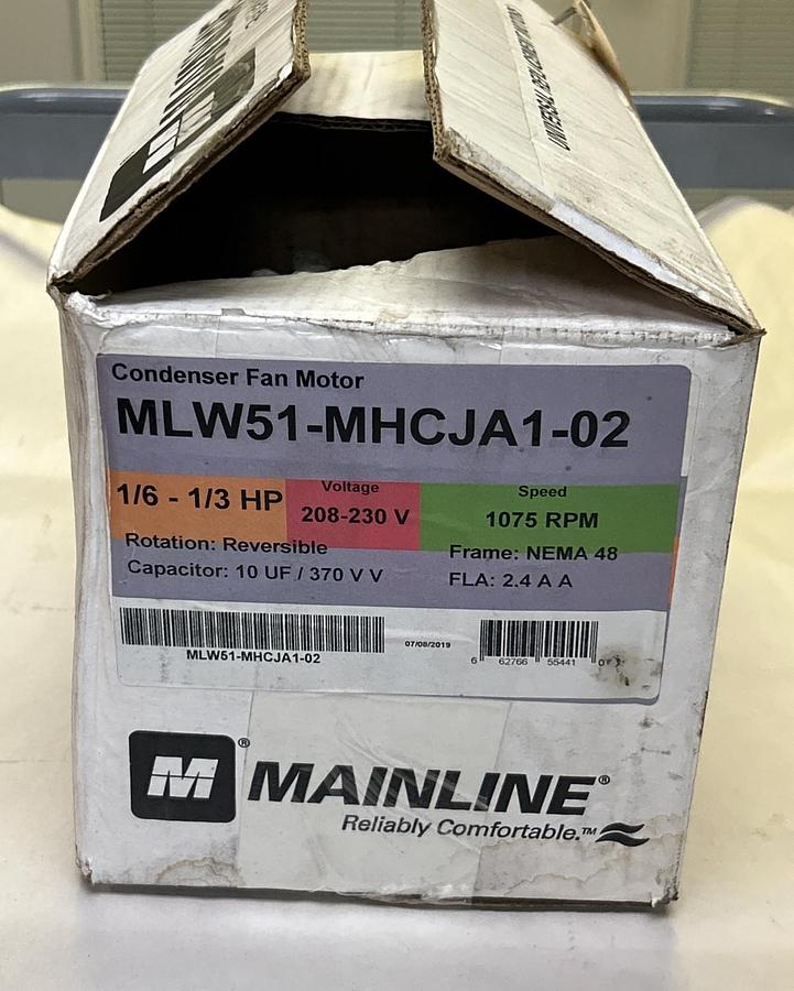 MAINLINE,MLW51-MHCJA1-02,CONDENSER FAN MOTOR 1/6-1/3HP 1075RPM 230V NEMA 48 FR