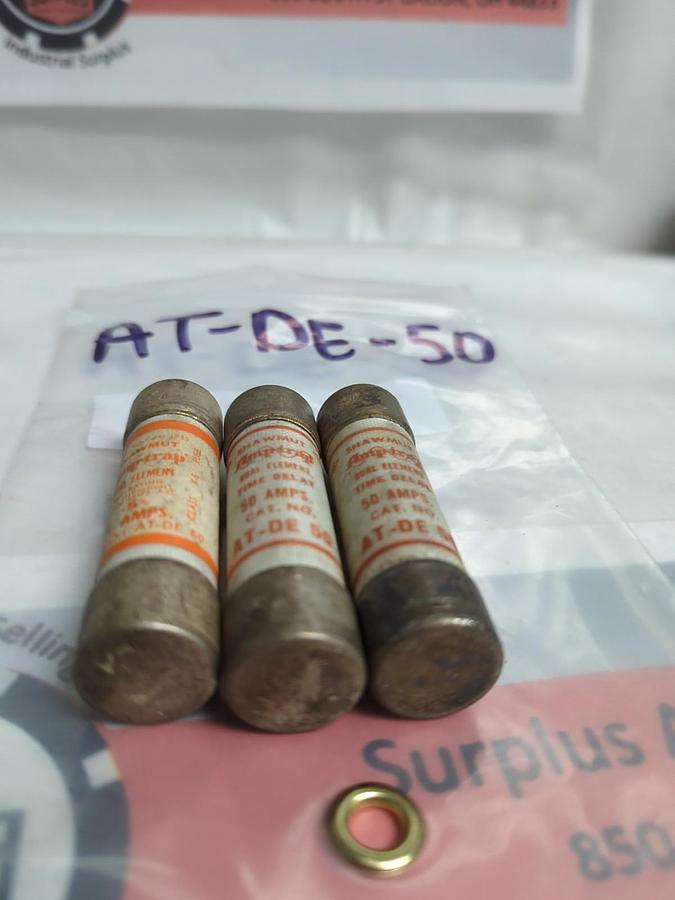 Used GOULD SHAWMUT,AT-DE-50,AMP-TRAP 50 AMP FUSE LOT OF 3 PRE-OWNED