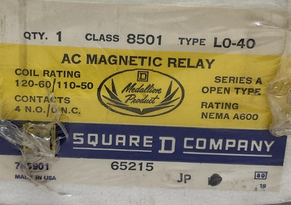 Used SQUARE D,8501L040,AC MAGNETIC RELAY NEW