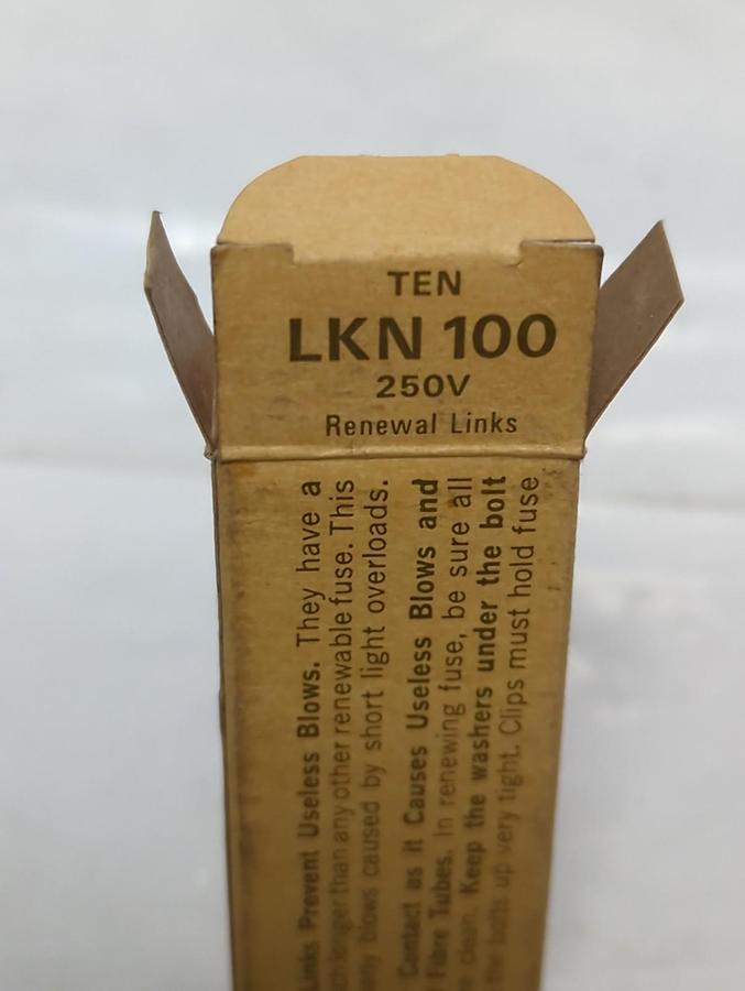 BUSSMANN,LKN100,SUPER LAG RENEWAL LINKS 250 VOLT 10 PIECE BOX NOS