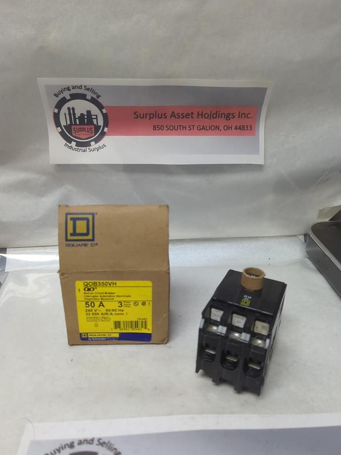 SQUARE D,QOB350VH,BOLT ON CIRCUIT BREAKER 3-POLE 50 AMP 240V 50/60HZ NOS