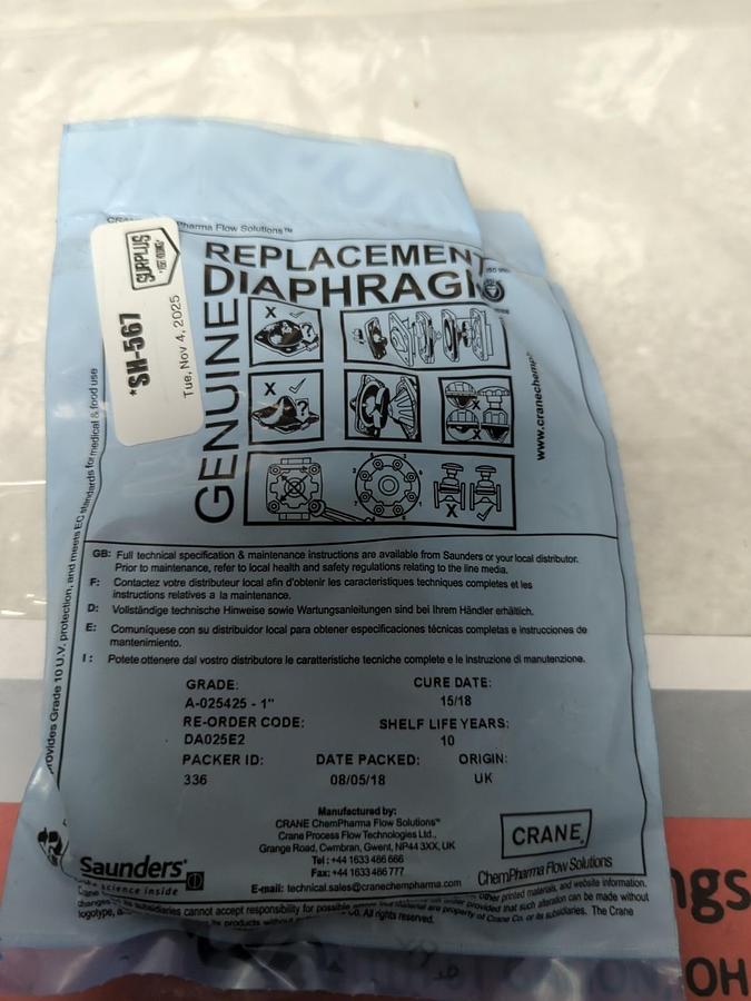 CRANE,A-025425,1 INCH REPLACENT DIAPHRAGM NOS