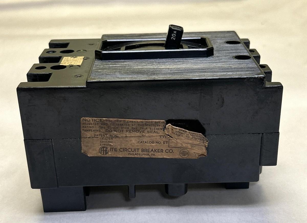 Used ITE,ET1195,CIRCUIT BREAKER 100A 250V 3P