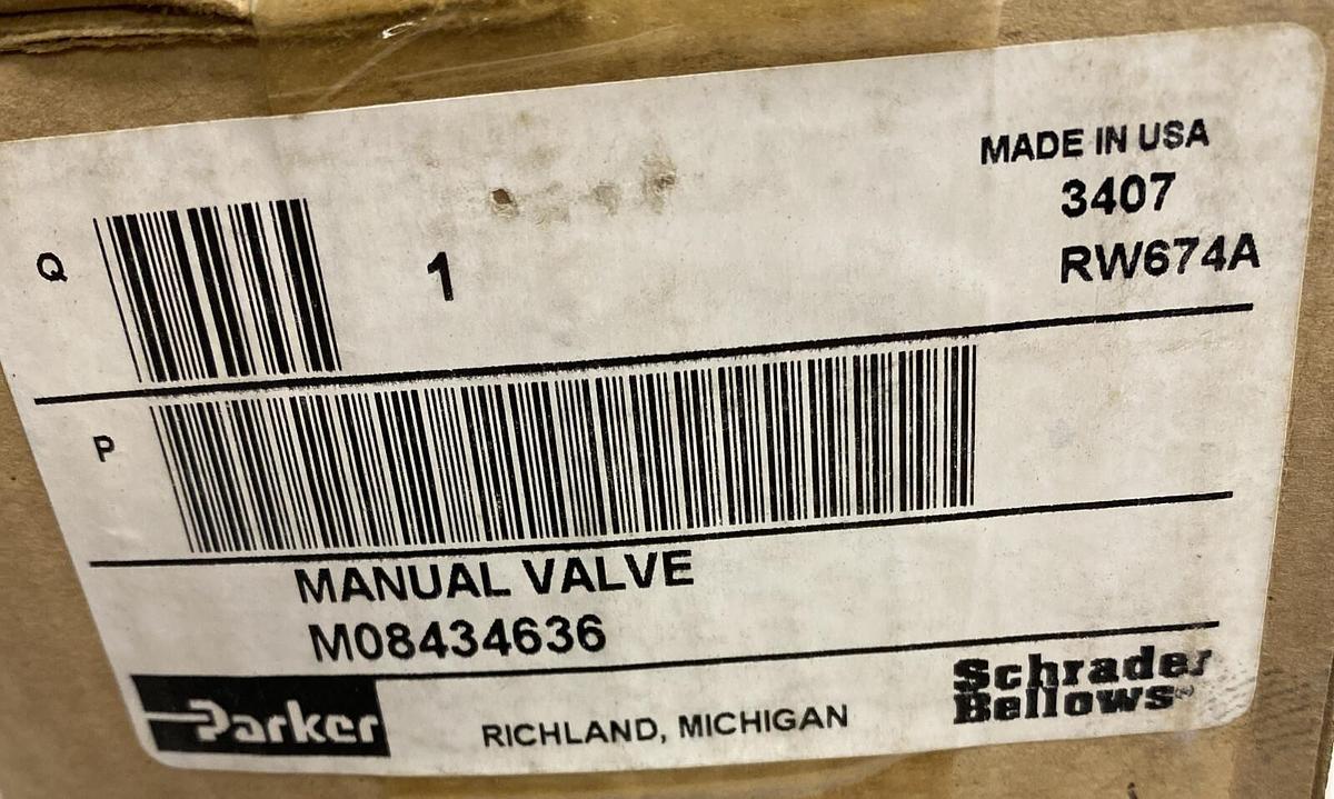 Used PARKER SCHRADER BELLOWS,M08434636, MANUAL VALVE NEW