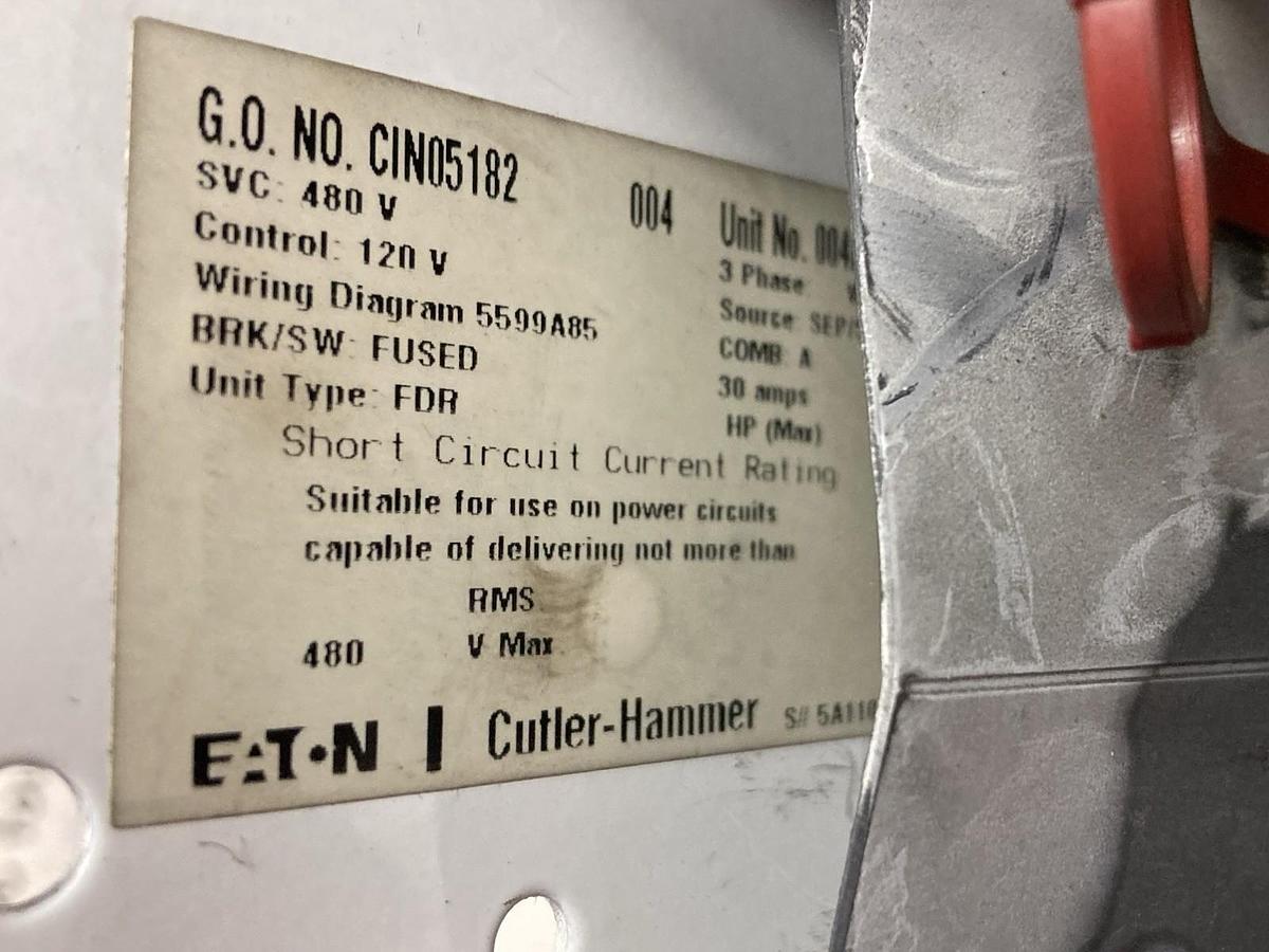 Used Cutler Hammer,30 Amps,12 INCH MCC Disconnect Feeder Bucket 480V