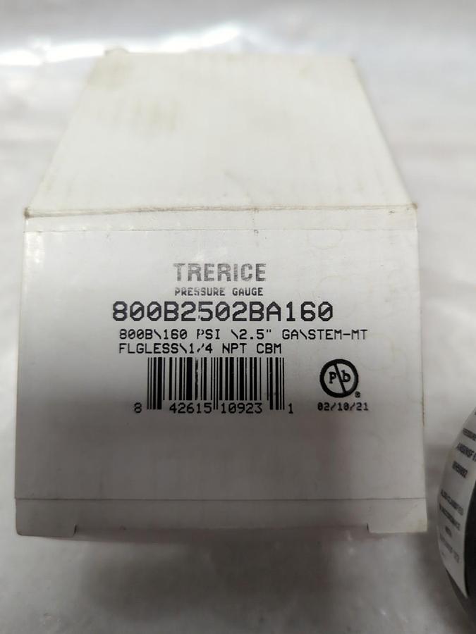 TRERICE,800B2502BA160,GAUGE 2-1/2 IN FACE 1/4 IN NPT BCK CONNECTION 160PSI NOS