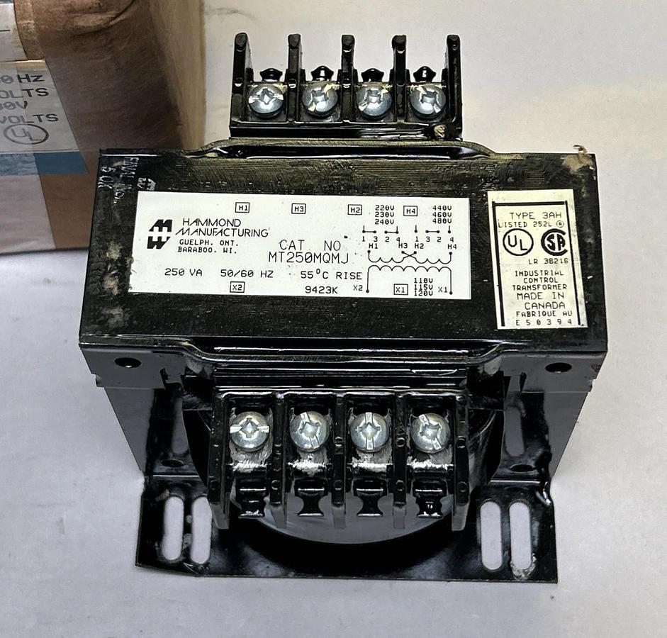 HAMMOND,MT250MQMJ,CONTROL TRANSFORMER 250VA PRI:240/480V SEC:110/115/120V NOS