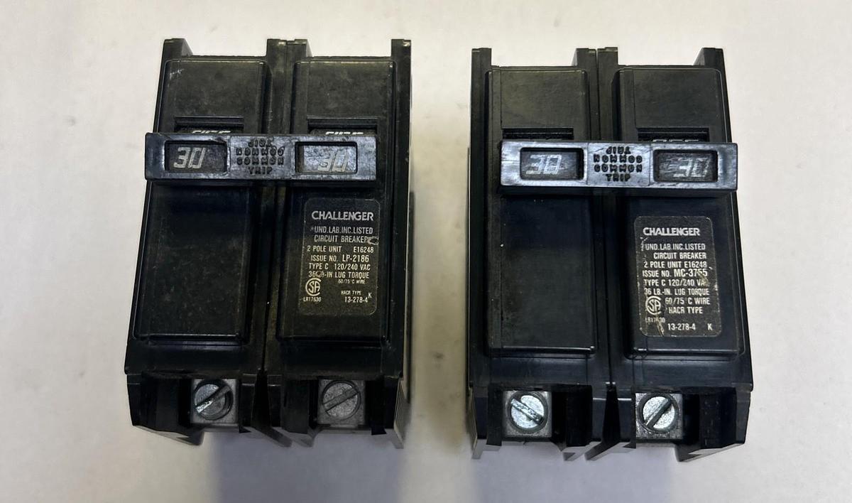 Used CHALLENGER,C230,CIRCUIT BREAKER 30A 120/240V 2P LOT OF 2