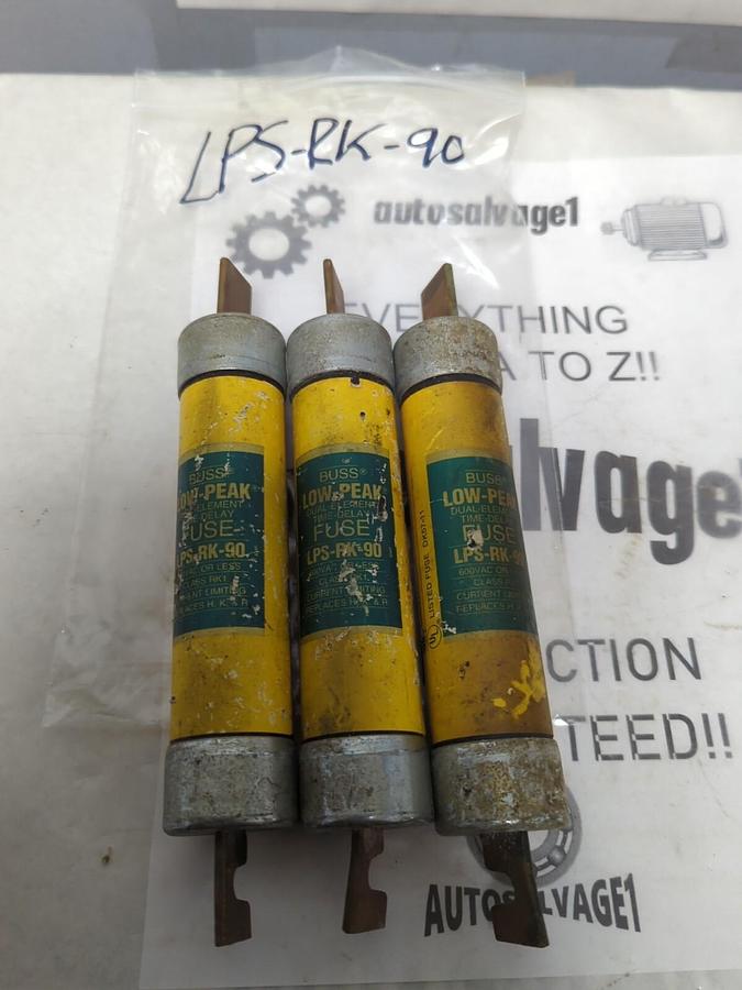 COOPER BUSSMANN,LPS-RK-90,LOW-PAK 90 AMP FUSES LOT OF 3 NOS