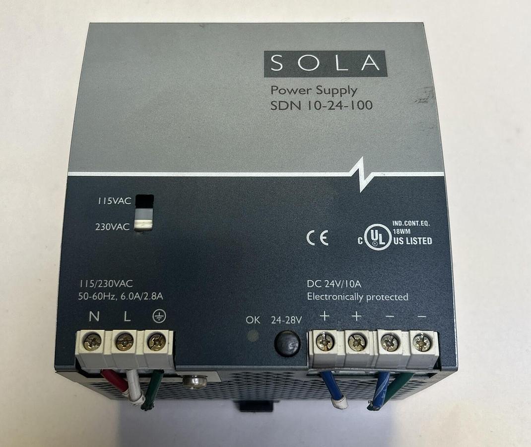Used SOLA,SDN10-24-100,POWER SUPPLY