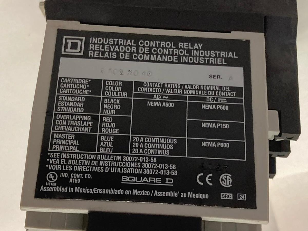 Used Square D,8801 X040,Industrial Control Relay Ser A