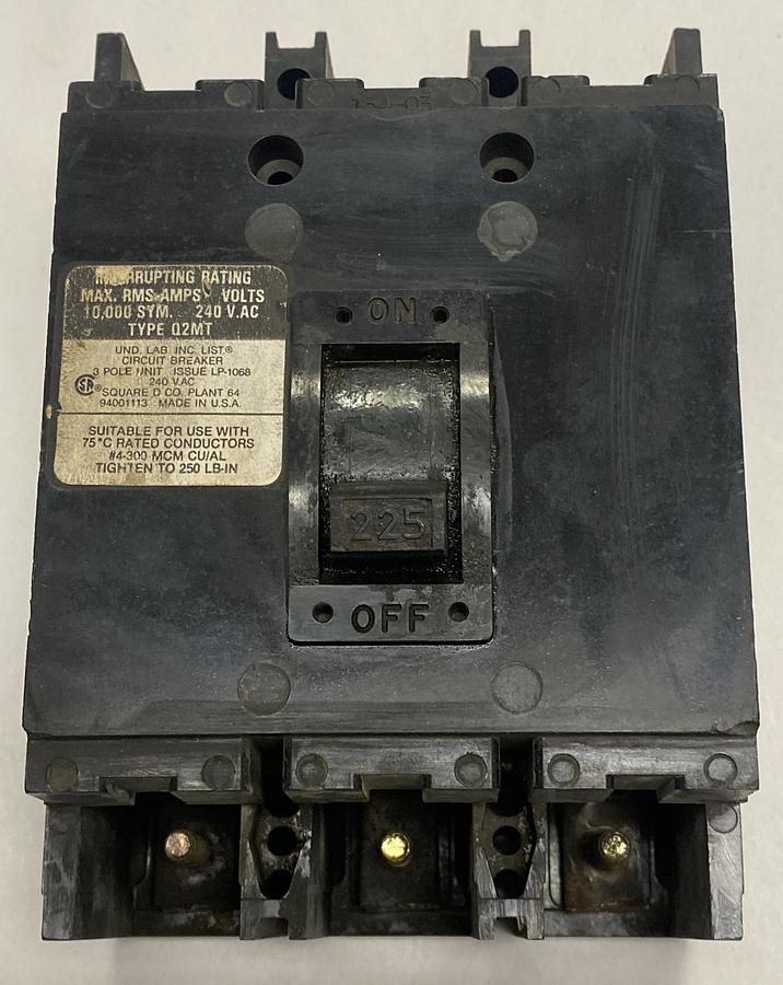 Used Square D,Q2MT,Circuit Breaker 225A 240V 3 Pole