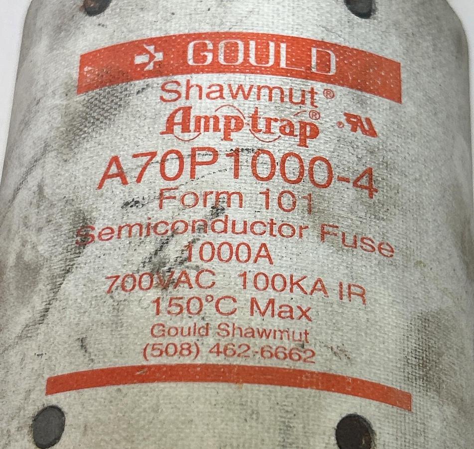 Used GOULD SHAWMUT,A70P1000-4,SEMICONDUCTOR FUSE 1000A 700V
