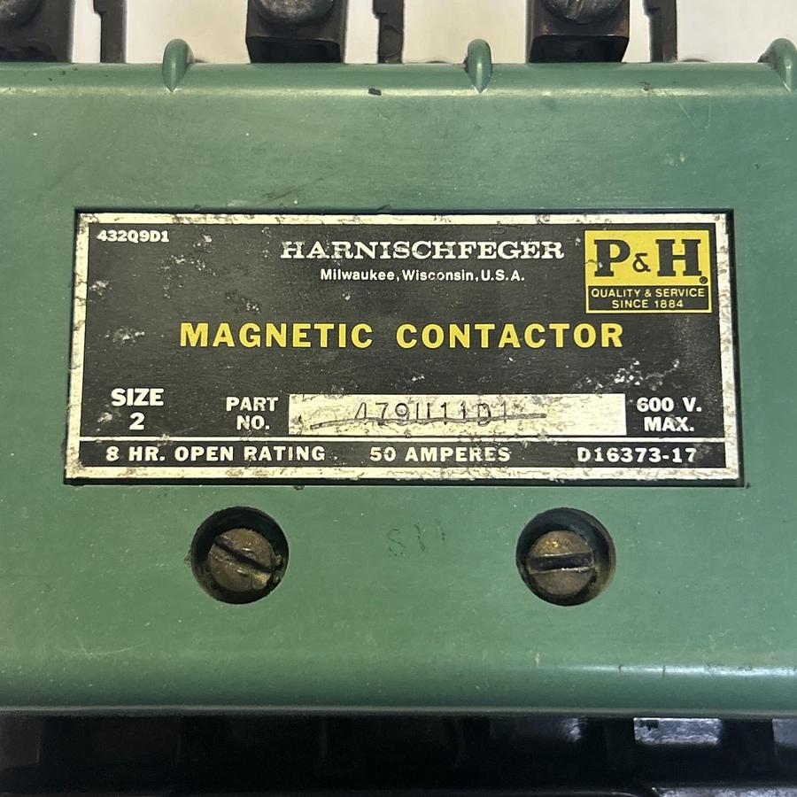 Used P&H,479U11D1,MAGNETIC CONTACTOR SIZE 2 50AMP 600V