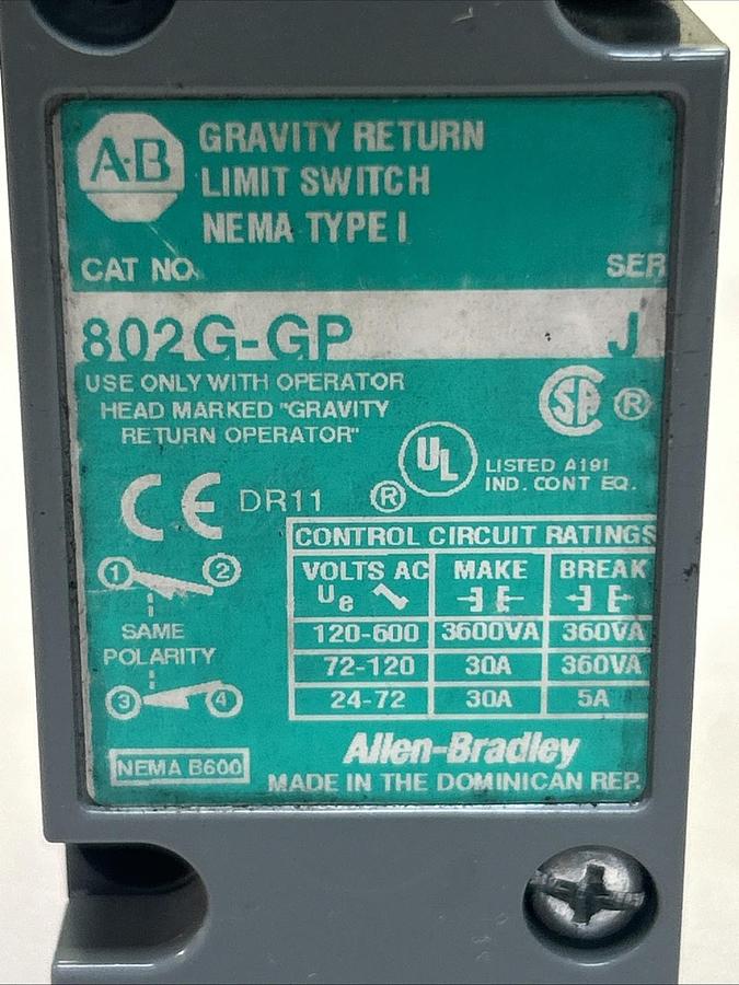 Used ALLEN BRADLEY,802G-GP,GRAVITY RETURN LIMIT SWITCH