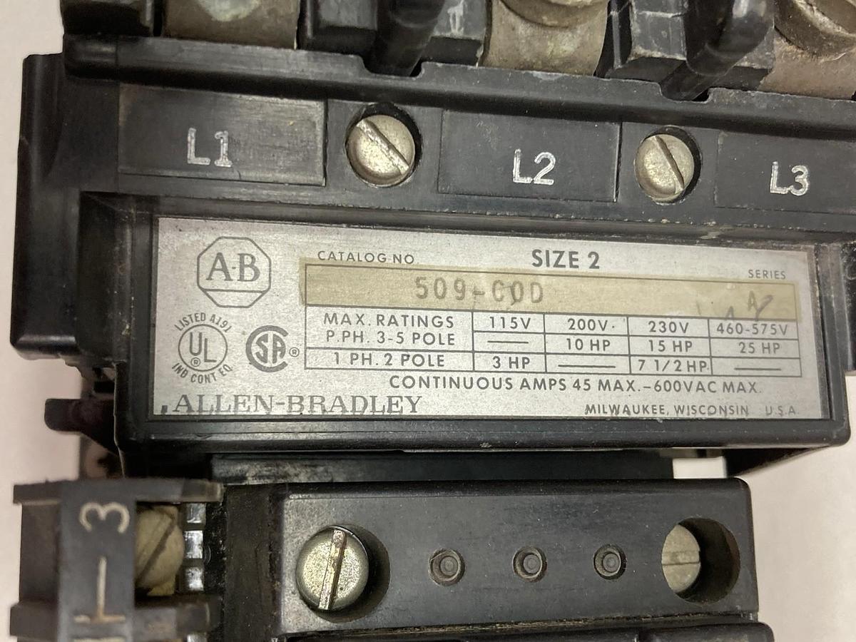 Used Allen-Bradley,509-C0D,1-Phase Starter Size 2 Ser A 600Vac