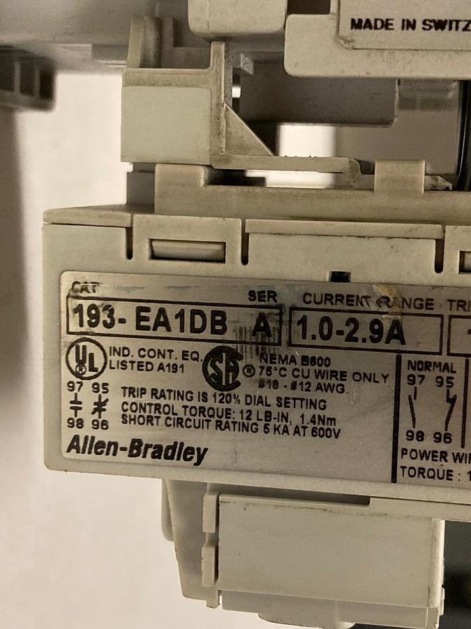 Used Allen Bradley,100-C09*10,Ser A Contactor w/193-EA1DB Ser B Overload Relay