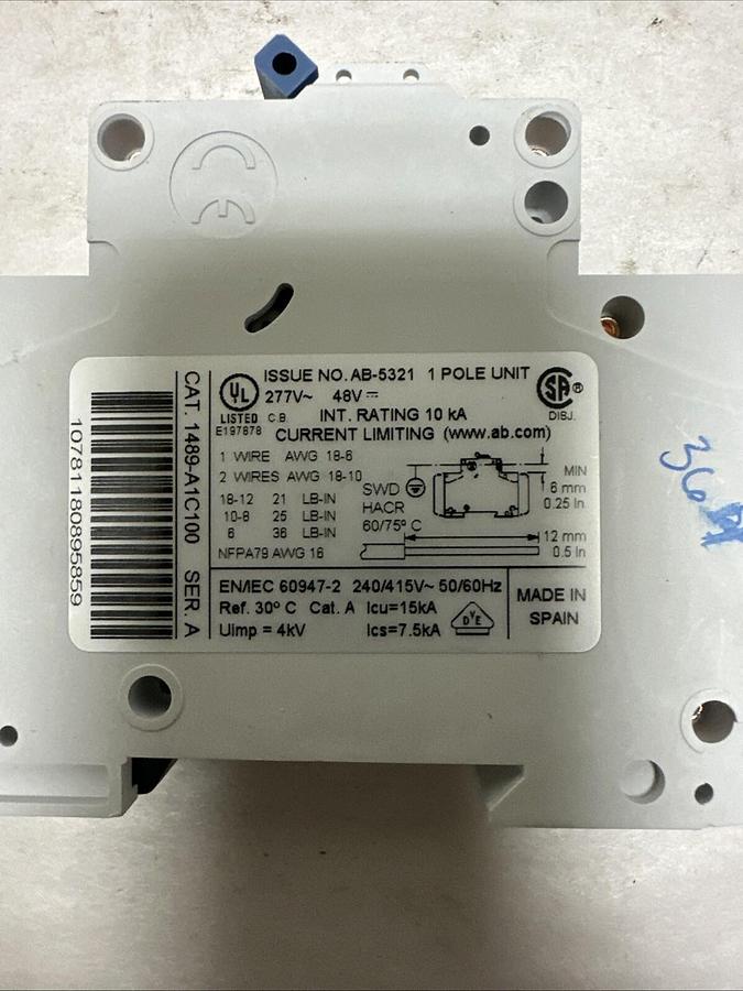 Allen-Bradley,1489 A1C100-AB,Circuit Breaker 10 Amp 1 Pole