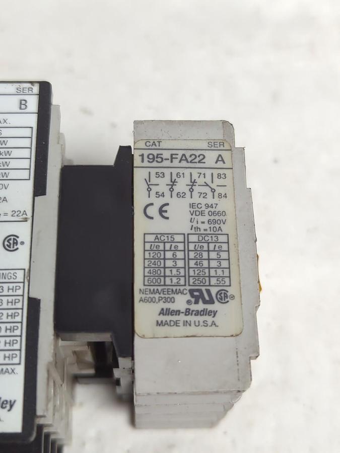 Used ALLEN BRADLEY,100-A12NZ*3,CONTACTOR WITH 195-FA22A PRE-OWNED
