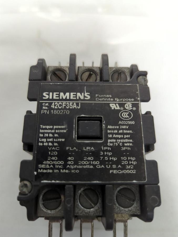Used SIEMENS,42CF35AJ,DEFINITE PURPOSE CONTACTOR PRE-OWNED