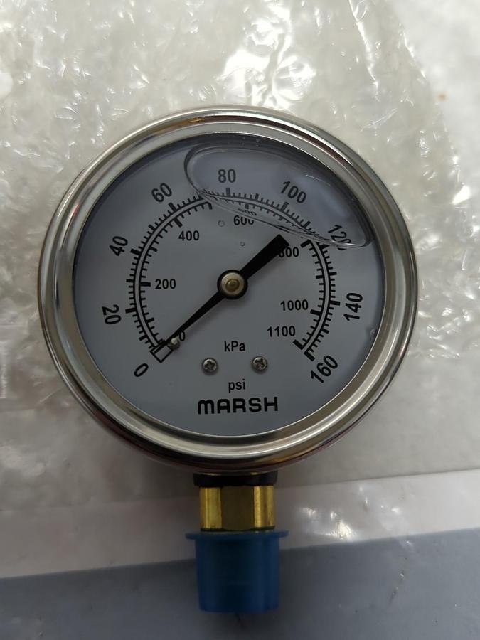 MARSH,J7652P,GAUGE 2-1/2 IN FACE 1/4 IN NPT BOTTOM CONNECTION 0-160PSI NOS