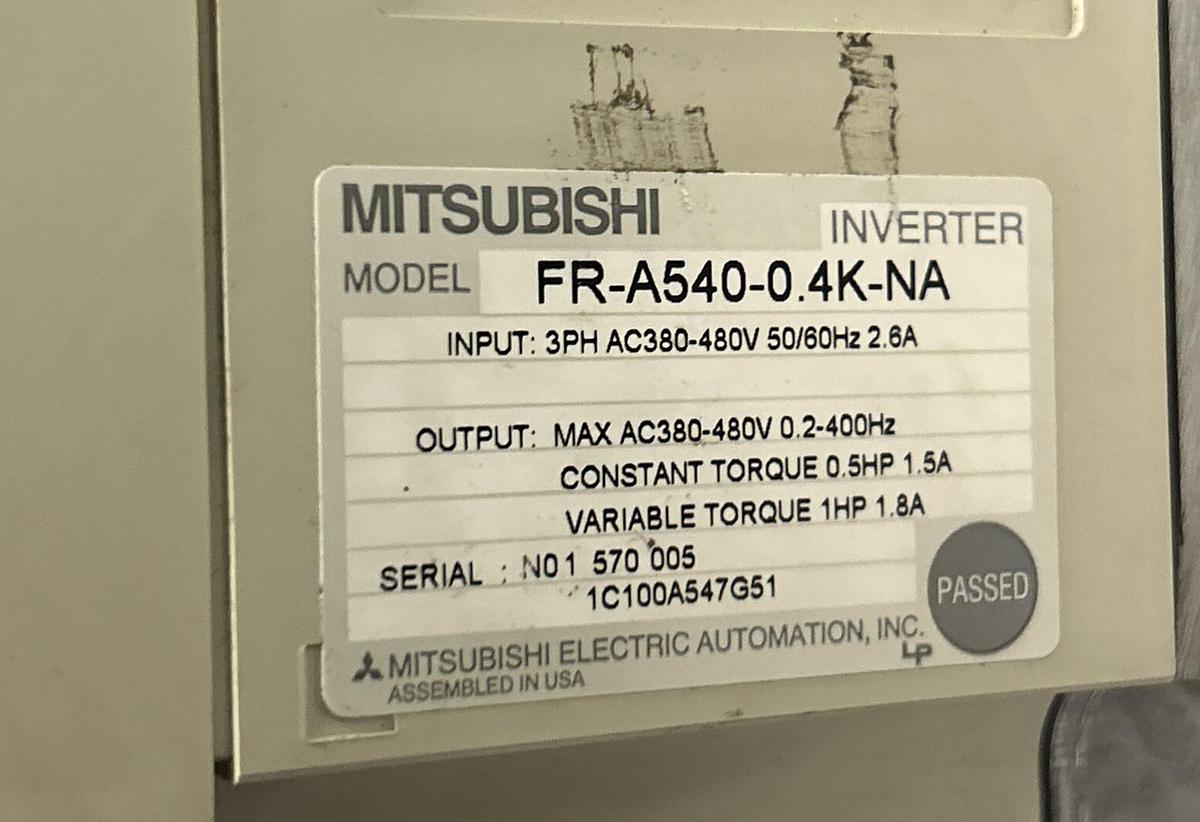 Used MITSUBISHI,FR-A540-0.4K-NA,INVERTER .5HP 460V