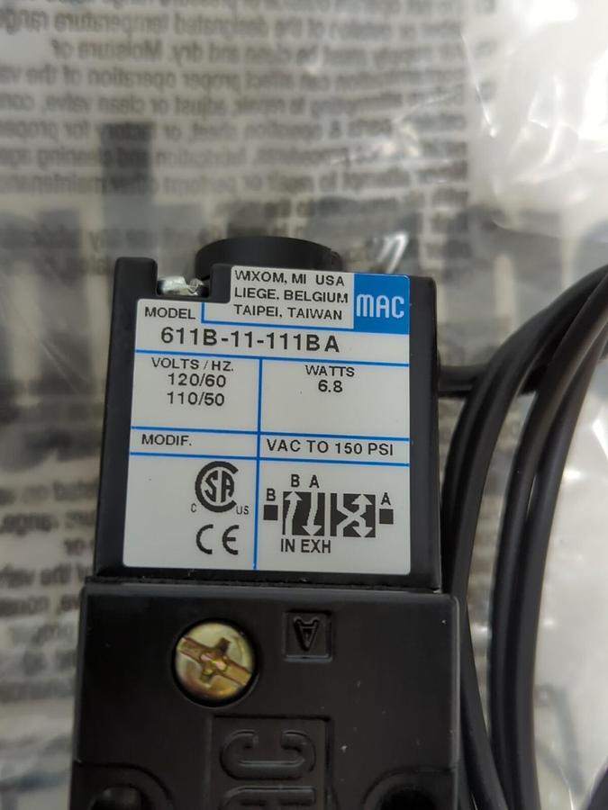 MAC VALVES,611B-11-111BA,SOLENOID VALVE NEW
