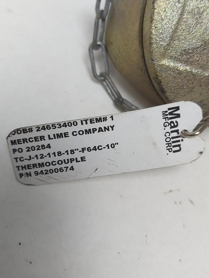 Used MARLIN,94200674,THERMOCOUPLER TC-J-12-118-18 INCH-F64C-10 INCH PRE-OWNED
