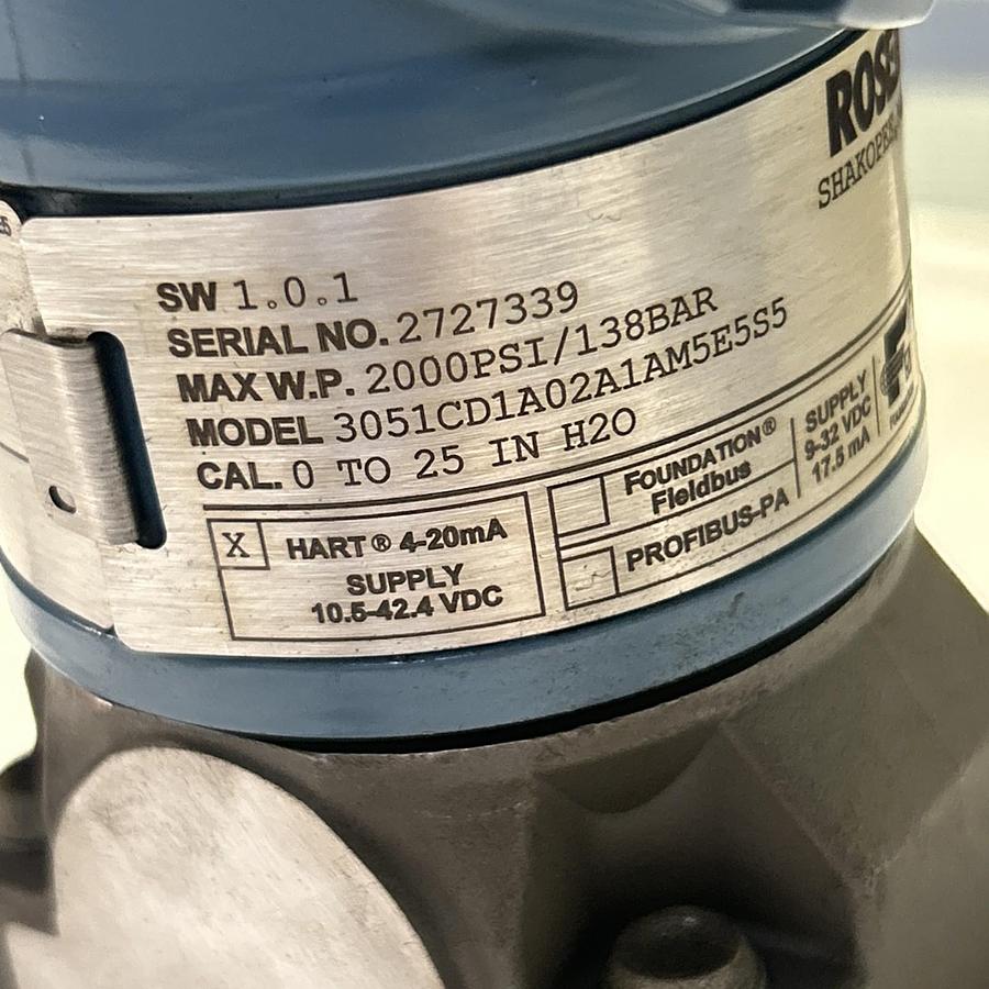 Used ROSEMOUNT,3051CD1A02A1AM5E5S5,PRESSURE TRANSMITTER
