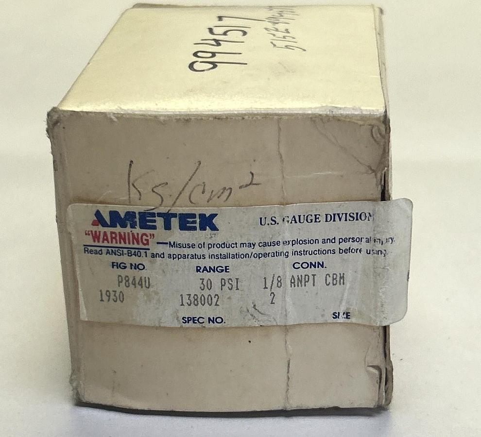 AMETEK,P844U,PRESSURE GAUGE 0-30 PSI 1/8INCH NOS