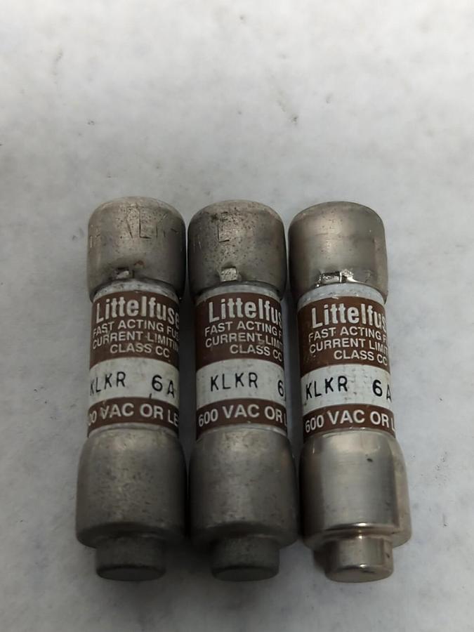 LITTELFUSE,KLKR 6A,FAST-ACTING FUSE LOT OF 3 NOS