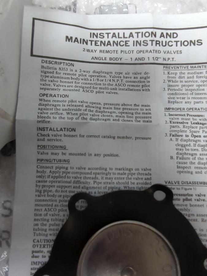 ASCO,226511-V,DIAPHRAM REPLACEMENT SPARE PART KIT NEW