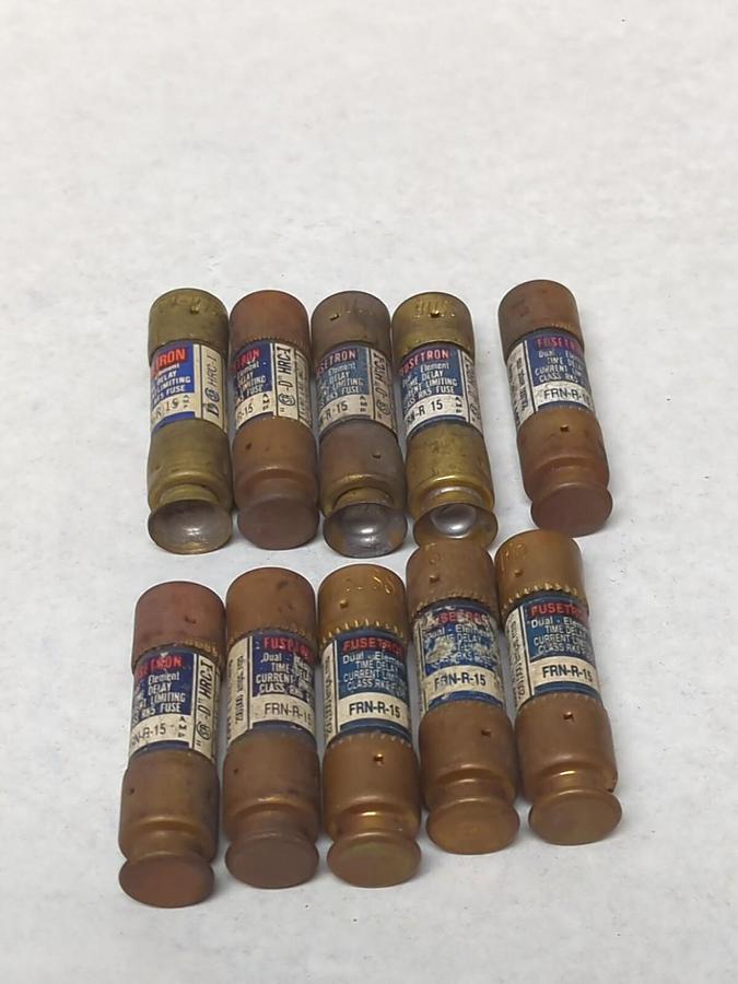 Used COOPER BUSSMANN,FRN-R-15,FUSETRON 15 AMP FUSE LOT OF 10 PRE-OWNED