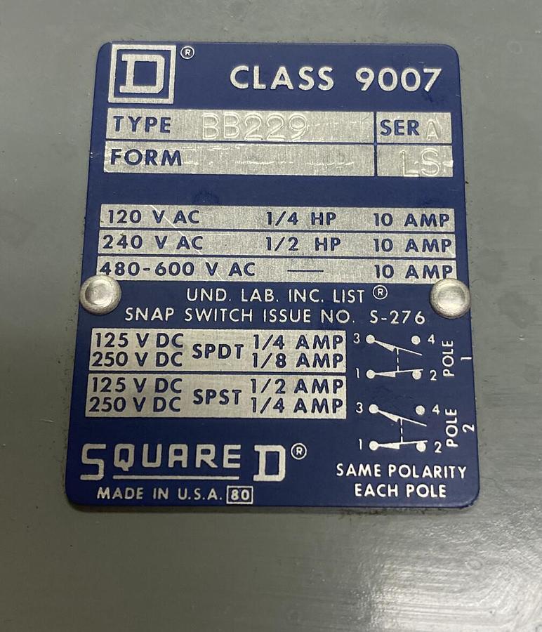 Square D,9007BB229,Heavy Duty Limit Switch NOS