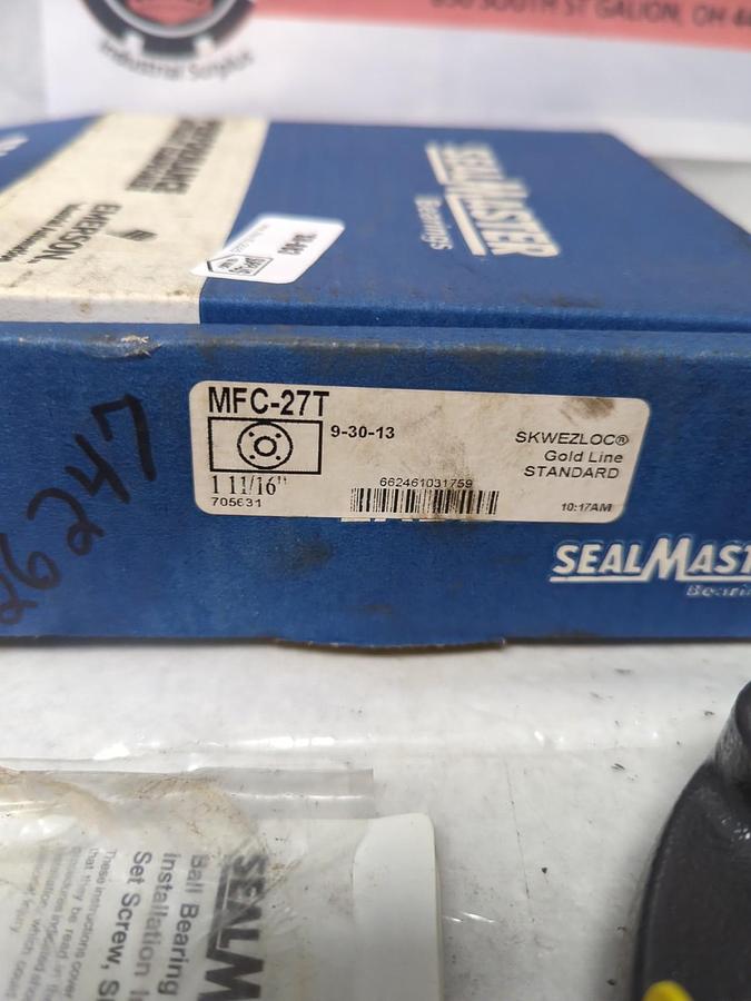 SEALMASTER,MFC-27T,ROUND FLANGE 4-BOLT BEARING 1-11/16 IN BORE SKWEZLOC COLLAR