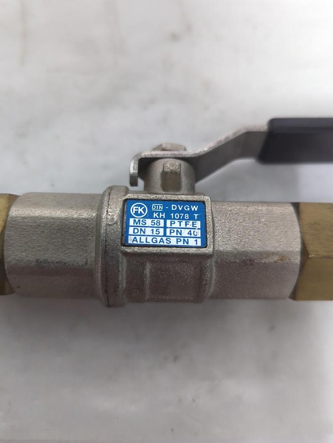 Used FK,DIN-DVGW,BALL VALVE WITH MALE ADAPTERS 1/2 INCH ALLGAS PN1 PRE-OWNED