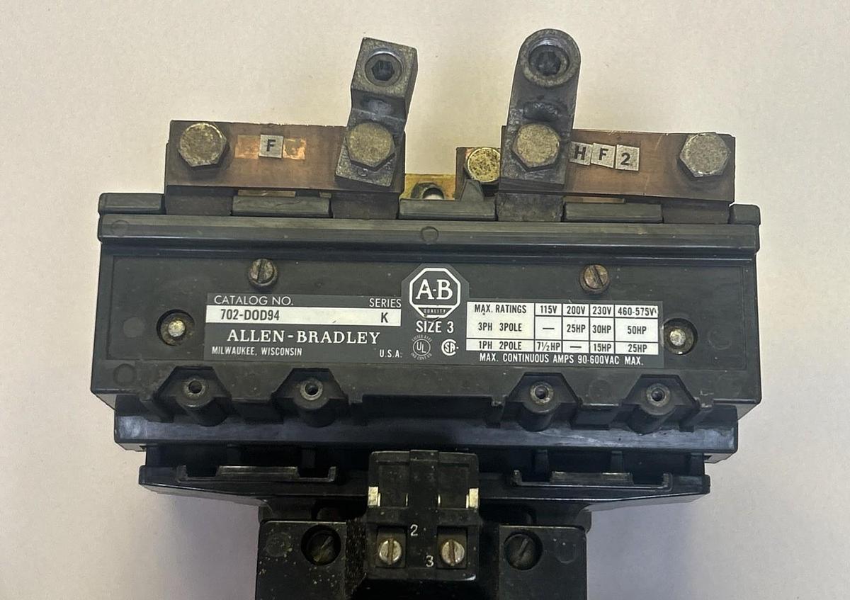 Used ALLEN BRADLEY,702-D0D94,SIZE 3 CONTACTOR 90A 600V