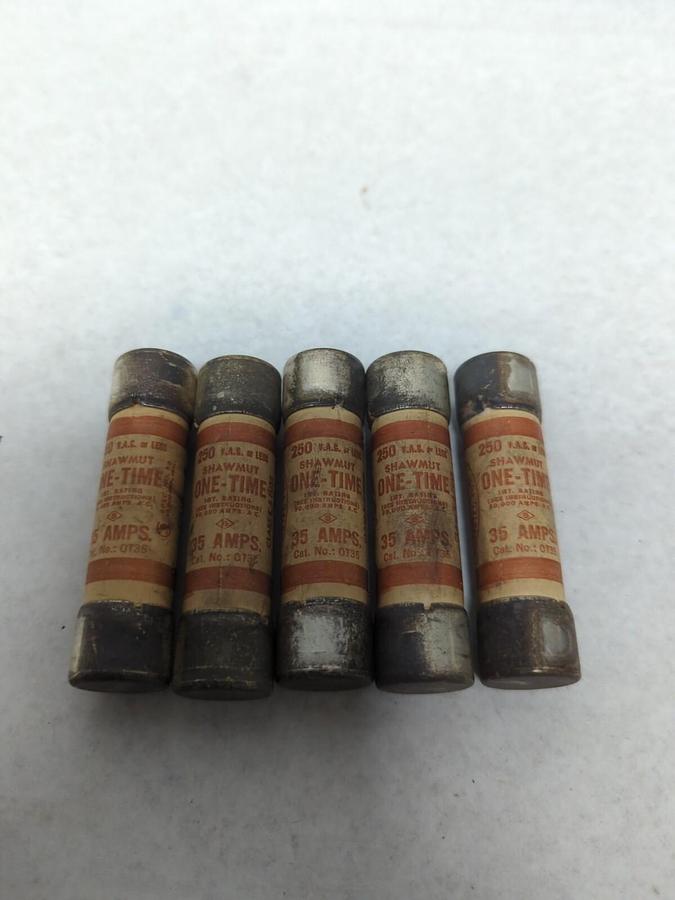 Used GOULD SHAWMUT,OT35,ONE-TIME 35 AMP FUSE LOT OF 5 PRE-OWNED
