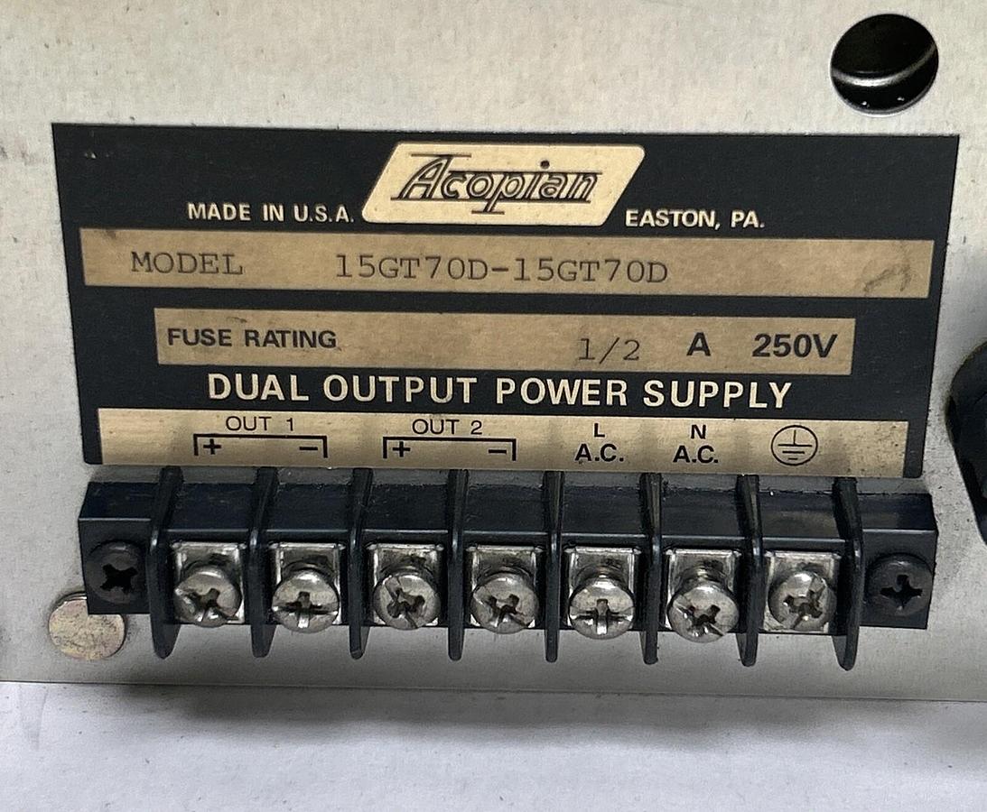 Used ACOPIAN,15GT70D,DUAL OUTPUT POWER SUPPLY