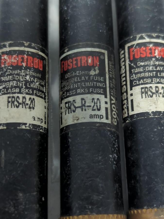 Used COOPER BUSSMANN,FRS-R-20,FUSETRON 20 AMP FUSE LOT OF 3 PRE-OWNED