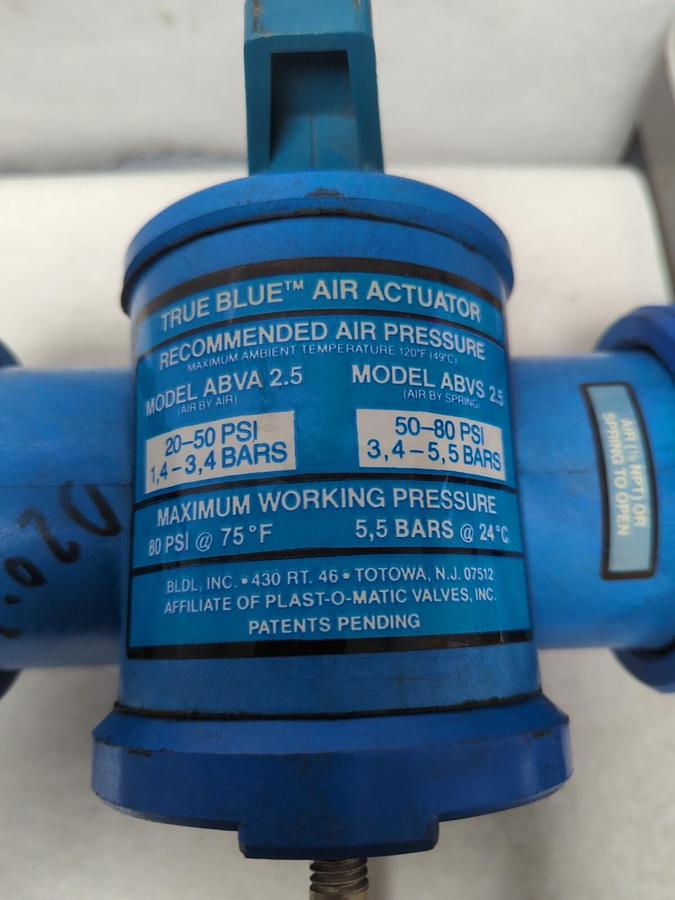 PLAST-O-MATIC VALVES,MODEL ABVS 2.5,AIR ACTUATOR NOS